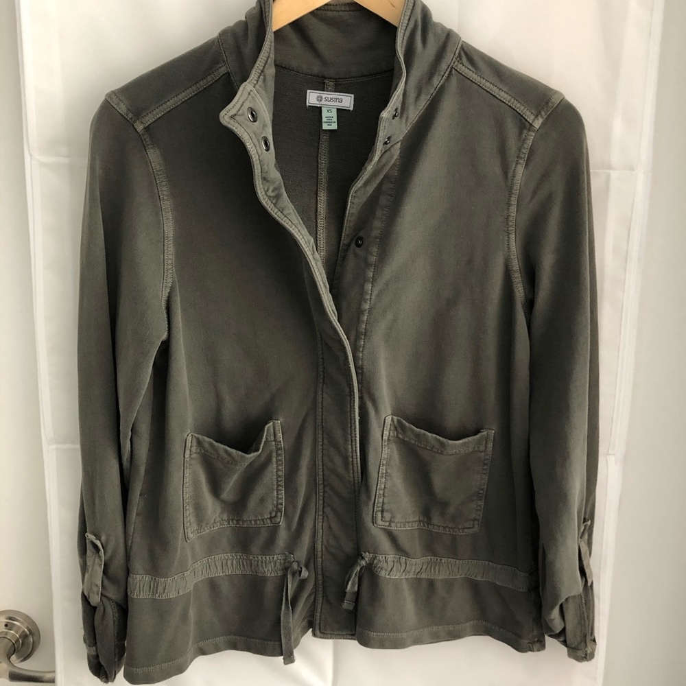 Susina Olive Green Drawstring Utility Jacket
